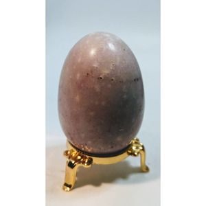Vintage Italian Polished Gray Grape Smoke Alabaster Egg on Gold Tone Stand